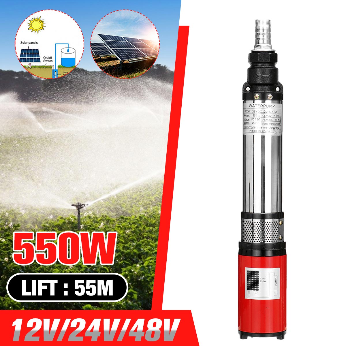 550W 12V 24V 48V High Lift 55m - Solar Irrigation Pump 12V review and price